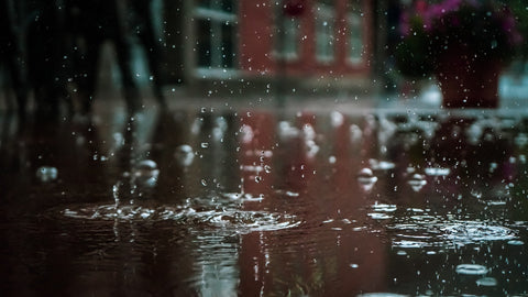 Rain falling on a city street