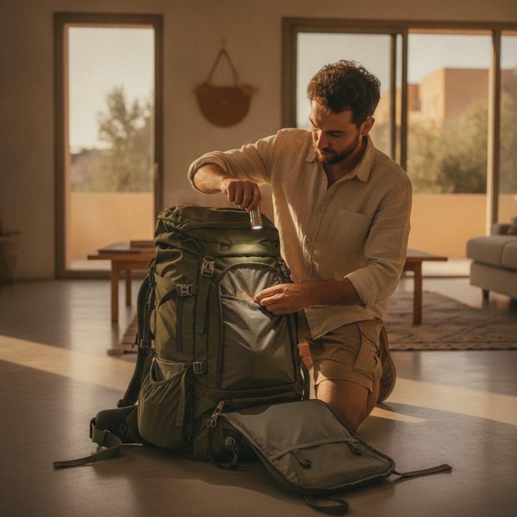 בדיקה יסודית של תאי התיק עם פנס